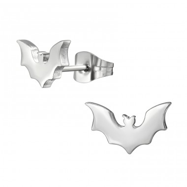 Black Bat spreading wings  - 316L Surgical Grade Stainless Steel Steel Ear Studs A4S44822