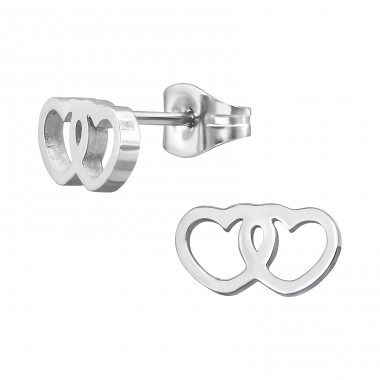 Double Hearts linked together - 316L Surgical Grade Stainless Steel Steel Ear Studs A4S44827