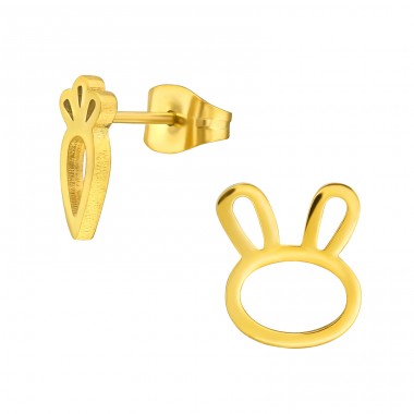 Golden Rabbit And Carrot - 316L Surgical Grade Stainless Steel Steel Ear Studs A4S45516