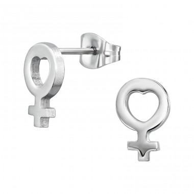 Woman symbol with heart - 316L Surgical Grade Stainless Steel Steel Ear Studs A4S45519