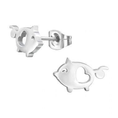 Pig with heart - 316L Surgical Grade Stainless Steel Steel Ear Studs A4S45526