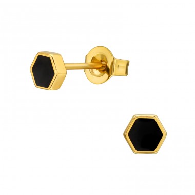 Golden Hexagon with black inlay - 316L Surgical Grade Stainless Steel Steel Ear Studs A4S45534