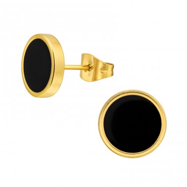 Golden round with black inlay - 316L Surgical Grade Stainless Steel Steel Ear Studs A4S45557