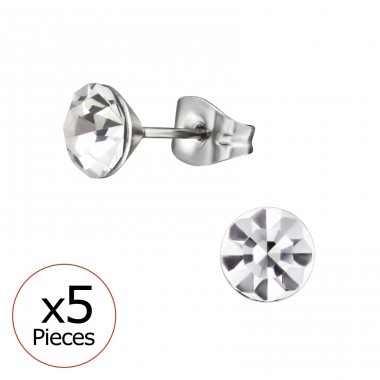 6mm round crystal stud - 316L Surgical Grade Stainless Steel Steel Ear Studs A4S45768