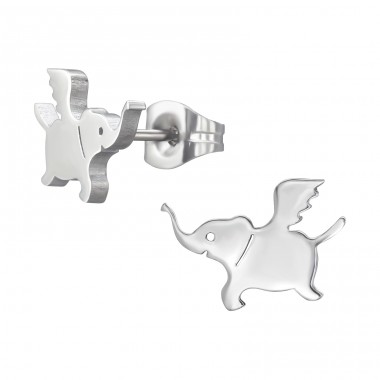 Steel Flying Elephant - 316L Surgical Grade Stainless Steel Steel Ear Studs A4S45933