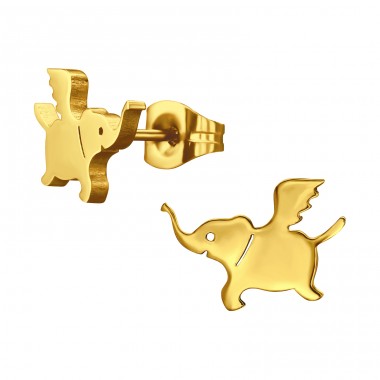 Golden Flying Elephant - 316L Surgical Grade Stainless Steel Steel Ear Studs A4S45934