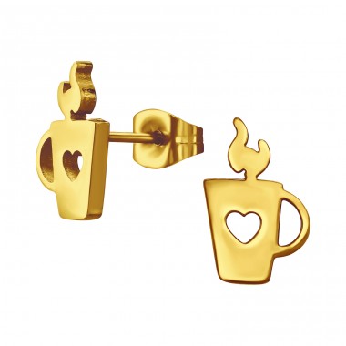 Golden Hot Coffee Cup - 316L Surgical Grade Stainless Steel Steel Ear Studs A4S45937