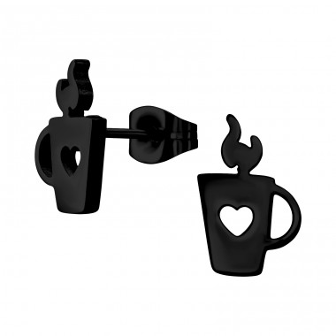 Love Hot Coffee Cup - 316L Surgical Grade Stainless Steel Steel Ear Studs A4S45938