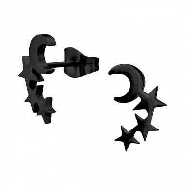 Black Moon & Star - 316L Surgical Grade Stainless Steel Steel Ear Studs A4S45941