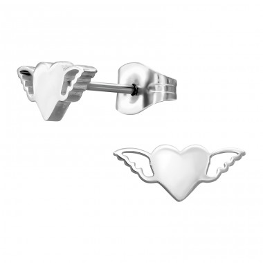 Winged Heart - 316L Surgical Grade Stainless Steel Steel Ear Studs A4S46340