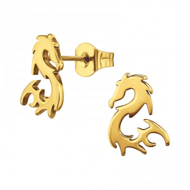 Gold plated Dragon Ear studs - 316L Surgical Grade Stainless Steel Steel Ear Studs A4S46347