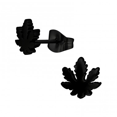 Cannabis Leaf Black - 316L Surgical Grade Stainless Steel Steel Ear Studs A4S46736