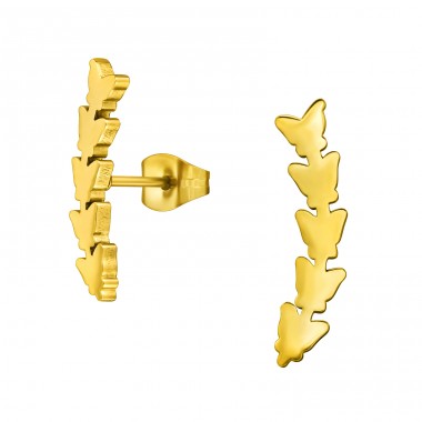 Goldene Schmetterlinge in Pfeilform - Chirurgischer 316L-Edelstahl Stahl-Ohrstecker A4S46742