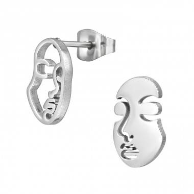 Mismatch Abstract Face - 316L Surgical Grade Stainless Steel Steel Ear Studs A4S46747