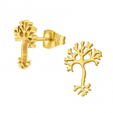 Golden Tree Of Life with roots - 316L Surgical Grade Stainless Steel Steel Ear Studs A4S46750