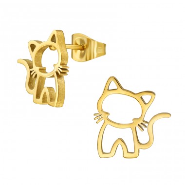 Goldene Katze - Chirurgischer 316L-Edelstahl Stahl-Ohrstecker A4S47928