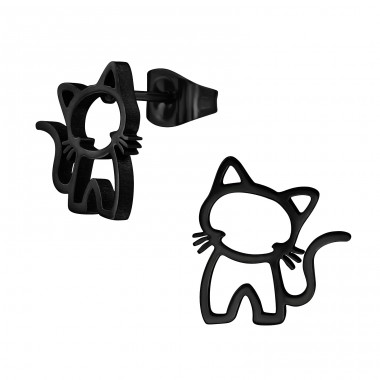 Schwarze Katze - Chirurgischer 316L-Edelstahl Stahl-Ohrstecker A4S47929