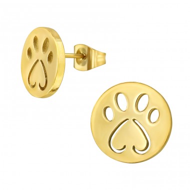 Golden Paw Print - 316L Surgical Grade Stainless Steel Steel Ear Studs A4S47935