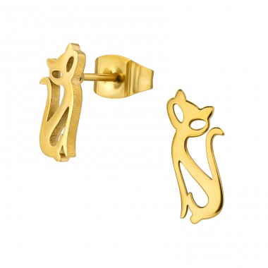 Goldene Katze - Chirurgischer 316L-Edelstahl Stahl-Ohrstecker A4S47937