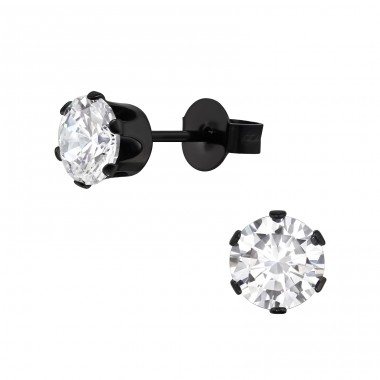 Round 6mm - 925 Sterling Silver Steel Ear Studs A4S48210