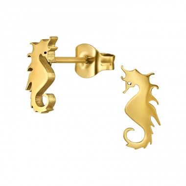 Goldenes Seepferdchen - Chirurgischer 316L-Edelstahl Stahl-Ohrstecker A4S48277