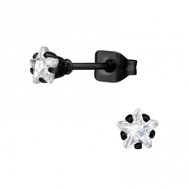 Black Star with Zirconia - 316L Surgical Grade Stainless Steel Steel Ear Studs A4S48290