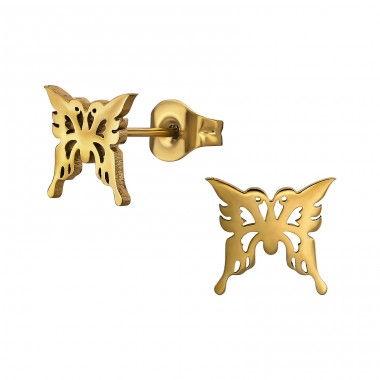 Golden Butterfly - 316L Surgical Grade Stainless Steel Steel Ear Studs A4S48477