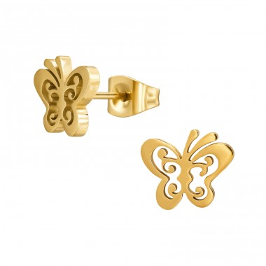 Golden Butterfly - 316L Surgical Grade Stainless Steel Steel Ear Studs A4S48601