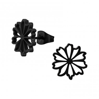 Black Flower - 316L Surgical Grade Stainless Steel Steel Ear Studs A4S48723