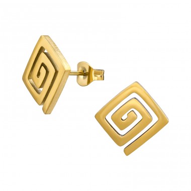 Golden Square Coil - 316L Surgical Grade Stainless Steel Steel Ear Studs A4S48829