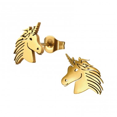 Goldenes Einhorn - Chirurgischer 316L-Edelstahl Stahl-Ohrstecker A4S48833