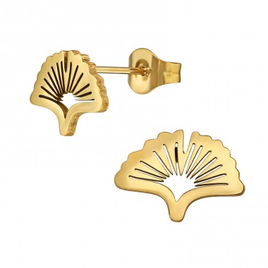  Golden Ginkgo Biloba Tree - 316L Surgical Grade Stainless Steel Steel Ear Studs A4S48835