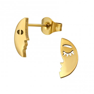 Golden Moon Face - 316L Surgical Grade Stainless Steel Steel Ear Studs A4S48852