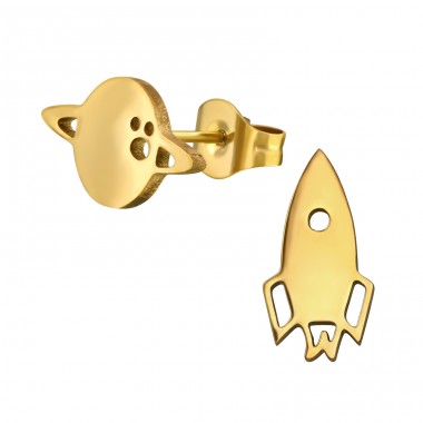 Goldene Rakete und Planetarium - Chirurgischer 316L-Edelstahl Stahl-Ohrstecker A4S48860