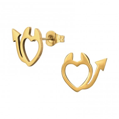 Golden Devil Heart - 316L Surgical Grade Stainless Steel Steel Ear Studs A4S48864