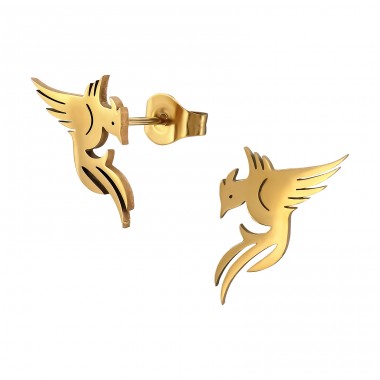 Golden Phoenix Bird - 316L Surgical Grade Stainless Steel Steel Ear Studs A4S48871