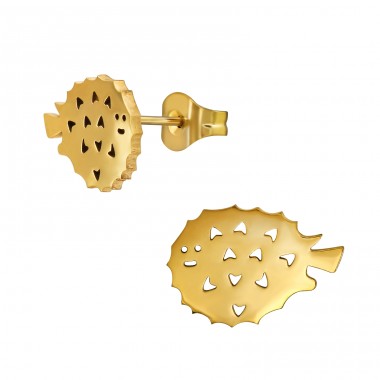 Goldener Kugelfisch - Chirurgischer 316L-Edelstahl Stahl-Ohrstecker A4S48885