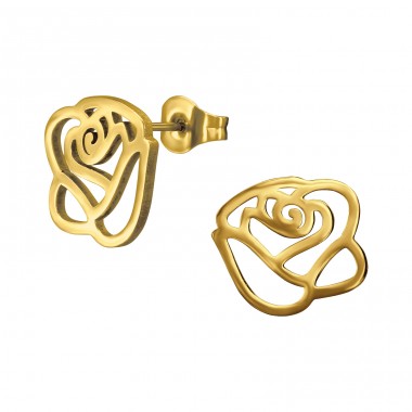 Golden Rose Flower - 316L Surgical Grade Stainless Steel Steel Ear Studs A4S48973