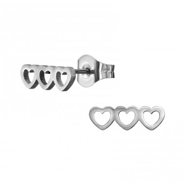 Heart Trio - 316L Surgical Grade Stainless Steel Steel Ear Studs A4S48976