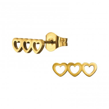 Golden Heart Trio - 316L Surgical Grade Stainless Steel Steel Ear Studs A4S48977