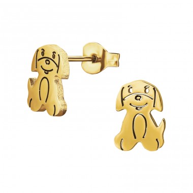 Golden Puppy Dog - 316L Surgical Grade Stainless Steel Steel Ear Studs A4S48990