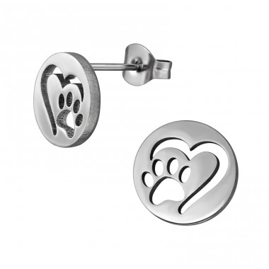 Paw Footprint In Heart - 316L Surgical Grade Stainless Steel Steel Ear Studs A4S48991