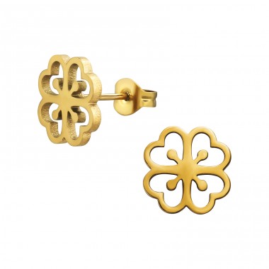 Golden Open Clover - 316L Surgical Grade Stainless Steel Steel Ear Studs A4S49120