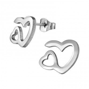 Double Heart - 316L Surgical Grade Stainless Steel Steel Ear Studs A4S49133