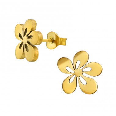 Golden Plumeria Frangipani - 316L Surgical Grade Stainless Steel Steel Ear Studs A4S49155