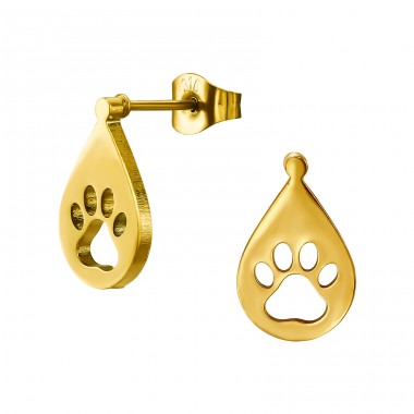 Golden Paw Print - 316L Surgical Grade Stainless Steel Steel Ear Studs A4S49362