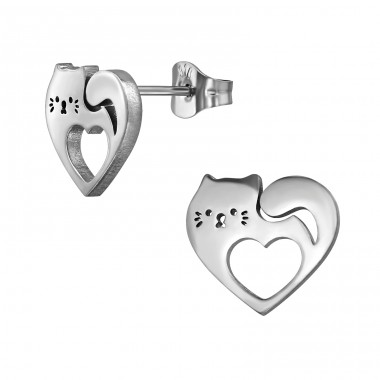 Cat Heart - 316L Surgical Grade Stainless Steel Steel Ear Studs A4S49371