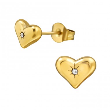 Golden Heart with Crystal - 316L Surgical Grade Stainless Steel Steel Ear Studs A4S49417