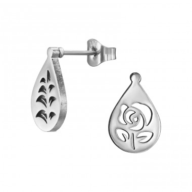 Plant & Rose Flower - 316L Surgical Grade Stainless Steel Steel Ear Studs A4S49426