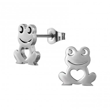 Frog With Heart - 316L Surgical Grade Stainless Steel Steel Ear Studs A4S49428